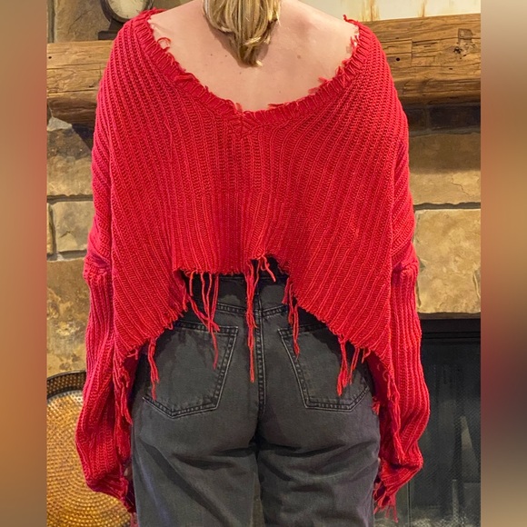 Distressed Red Sweater - Picture 2 of 2